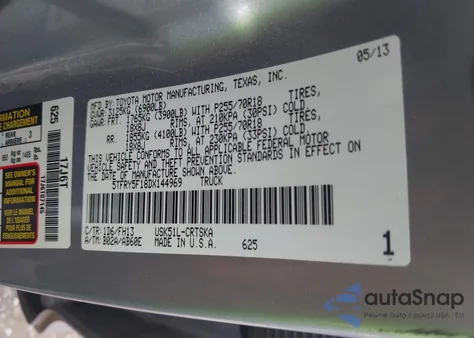 2013 Toyota Tundra Double Cab Sr5 z USA, uszkodzony, nr VIN 5TFRY5F18DX144969